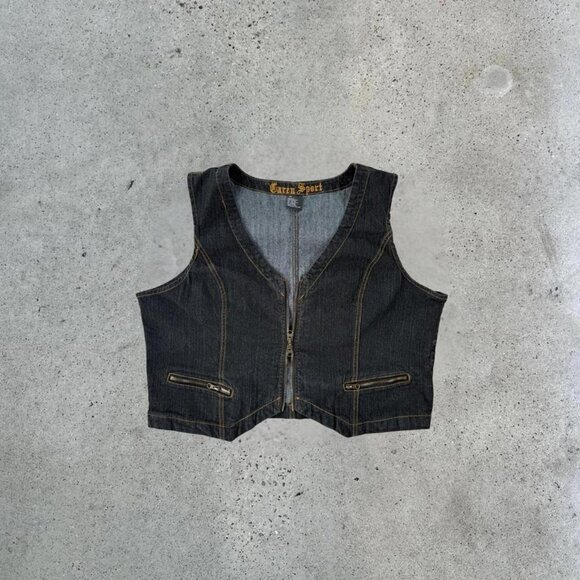 Y2k dark wash denim vest // plus size - Picture 1 of 5